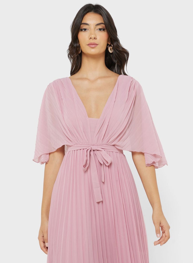 ELLA Pleated Flutter Sleeve Dress - Image 3