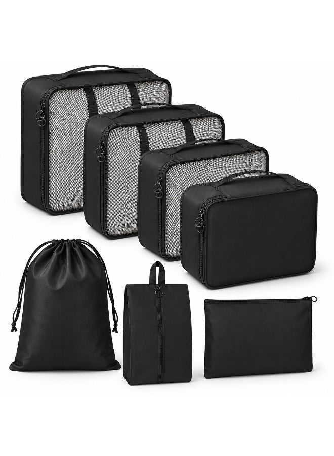 7 in 1 Travel Luggage Organizer Waterproof Nylon Packing Cubes Set for Clothes, Shoes, Cosmetics - Space Saving Travel Organizers and Clothes Protection - Suitcase Handbag - Image 1