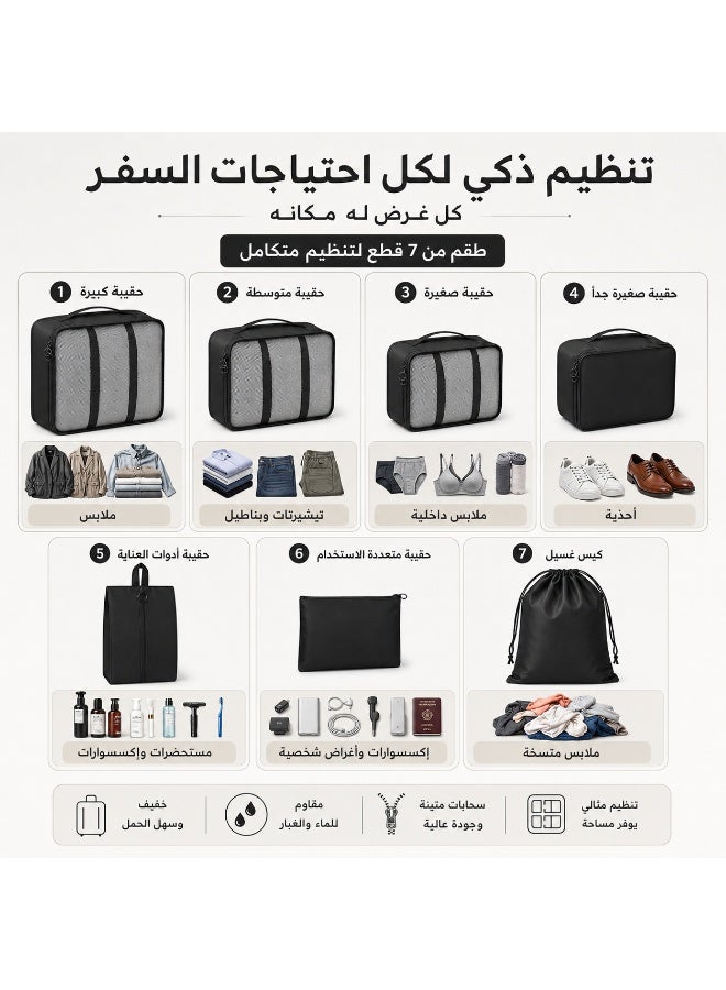 7 in 1 Travel Luggage Organizer Waterproof Nylon Packing Cubes Set for Clothes, Shoes, Cosmetics - Space Saving Travel Organizers and Clothes Protection - Suitcase Handbag - Image 4