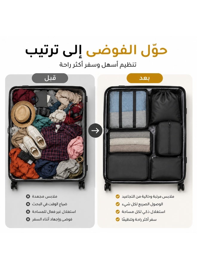 7 in 1 Travel Luggage Organizer Waterproof Nylon Packing Cubes Set for Clothes, Shoes, Cosmetics - Space Saving Travel Organizers and Clothes Protection - Suitcase Handbag - Image 2