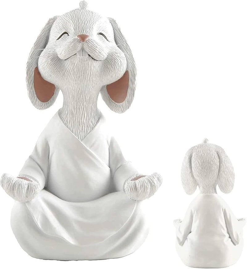 Meditation Rabbit Figurine – Small Yoga Meditation White Rabbit, White 12.5cm, Zen Decor