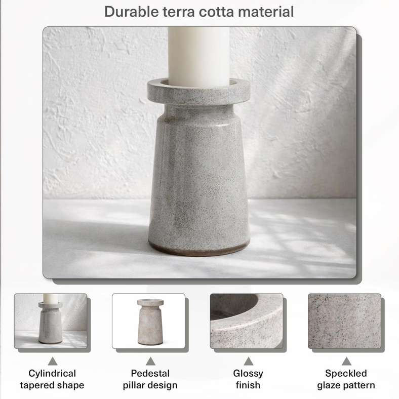 Pan Home Grey Terracotta Candle Holder for Home - Image 1