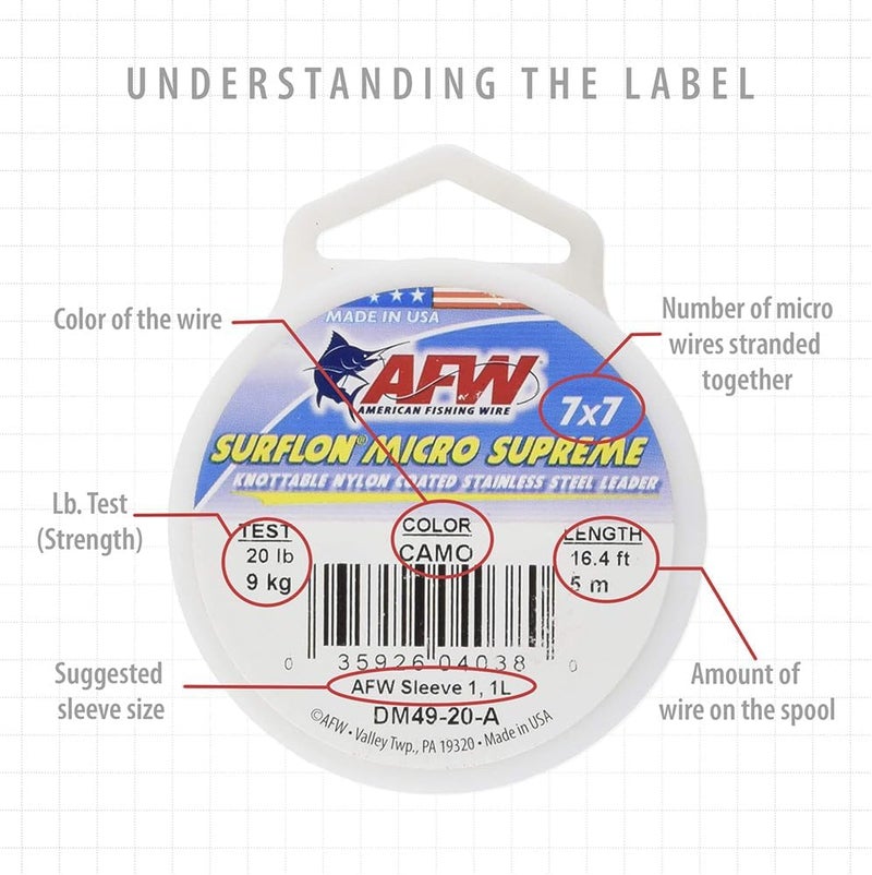 American Fishing Wire Surflon Micro Supreme 7x7 Stainless Steel Leader Wire - 40 lb Test, Camo, 16.4 ft - Image 3