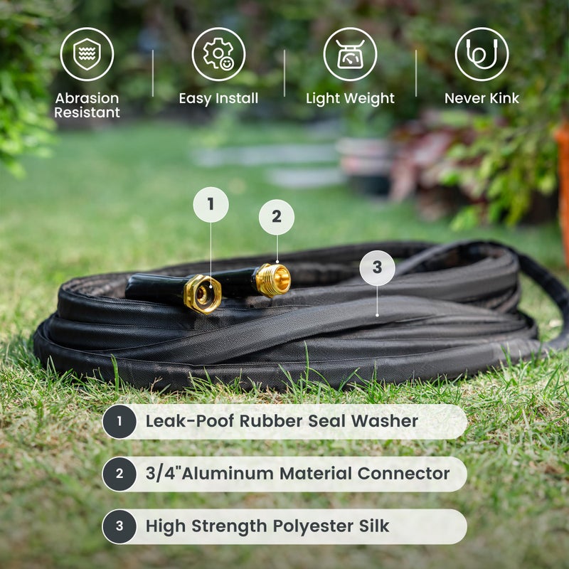 Giraffe Tools Garden Hose 25FT Lightweight Lay Flat Water Hose Kink Free Flexible Hose with 9 Spray Function Nozzleï¼ˆBlackï¼‰ - Image 2