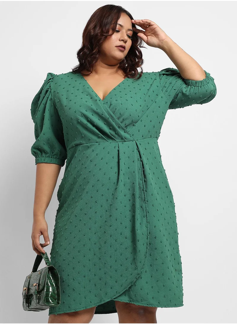 Instafab Plus Women's Forest Green Self-Design Petal Dress