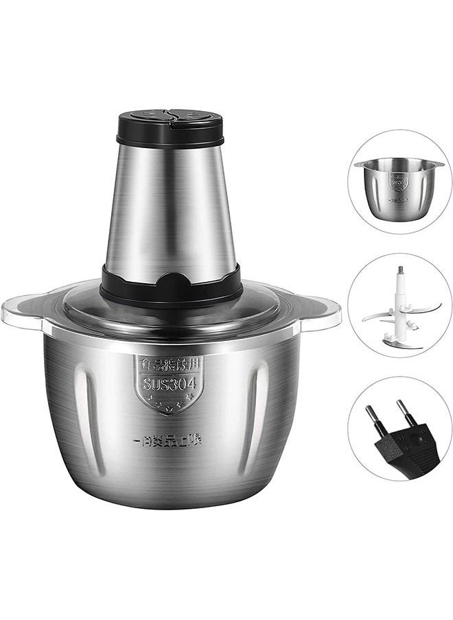 Arabest - Multifunctional Stainless Steel Meat Grinder, 2L Electric Meat Grinder and Food Processor, Heavy Duty Food Chopper Processor Kitchen Mincers Food Grinder for Meat, Vegetables, Fruits (Silver) - Image 1