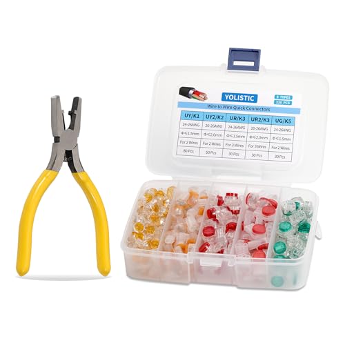 YOLISTIC (Pack of 221) Wire Connectors Assortment Kit include UY / K1, UY2 / K2, UR / K3, UR2 / K3, and UG / K5 Wire Butt Splice with Crimping Pliers - Image 1