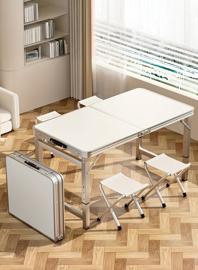 Outdoor Folding Dining Table with 4 Foldable Chairs, Portable Folding Dining Table For Small Spaces, Aluminum Alloy, Adjustable Height, Expandable And Space-Saving Table, Quick Fold Design For Camping Picnics,White