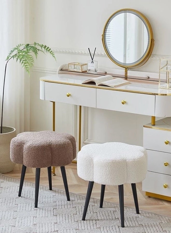 Halamine Boucle Fabric Chair Elegant Cloud Design with Metal Legs, Vanity Table Chair, Bedroom Dressing Chair, Shoe Changing Chair - White - Image 2