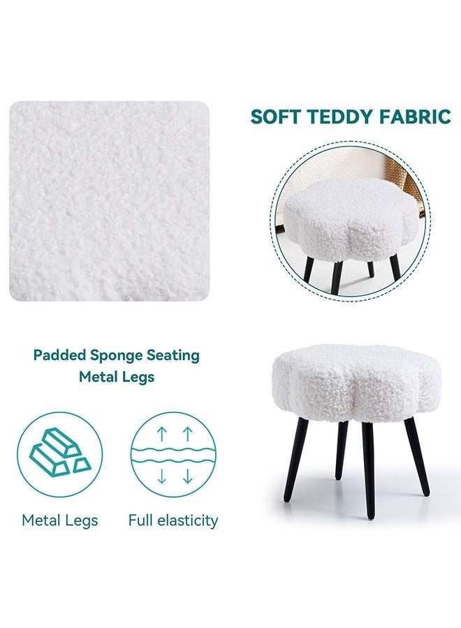 Halamine Boucle Fabric Chair Elegant Cloud Design with Metal Legs, Vanity Table Chair, Bedroom Dressing Chair, Shoe Changing Chair - White - Image 3