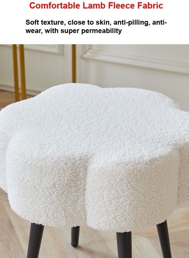 Halamine Boucle Fabric Chair Elegant Cloud Design with Metal Legs, Vanity Table Chair, Bedroom Dressing Chair, Shoe Changing Chair - White - Image 4