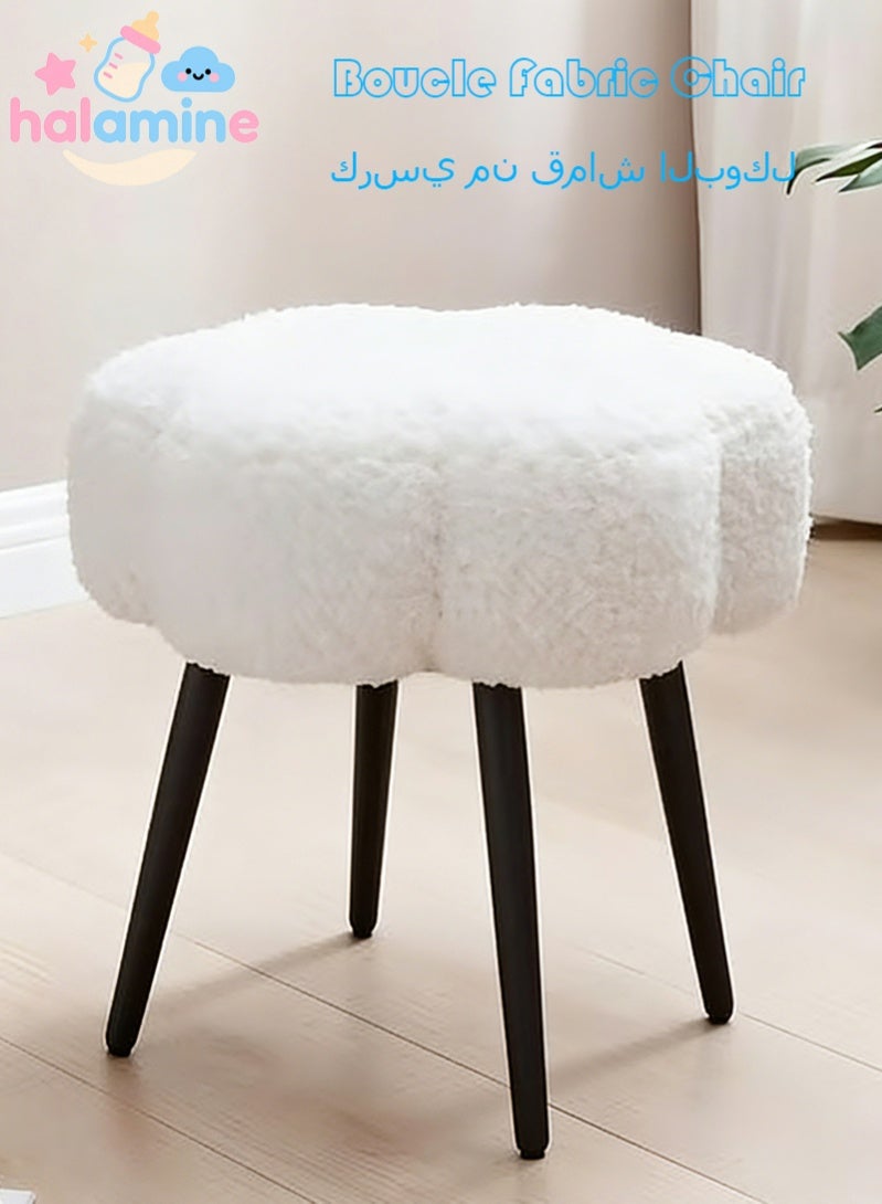 Halamine Boucle Fabric Chair Elegant Cloud Design with Metal Legs, Vanity Table Chair, Bedroom Dressing Chair, Shoe Changing Chair - White - Image 1