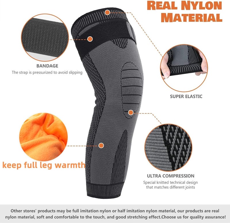 Ofrdncy Leg Compression Sleeve Full Leg 2 Pack Long/Self-Heating Knee Brace for Men Women Knee Support Protector for Running,Weightlifting, Workout and other Sport-4Sizes - Image 1