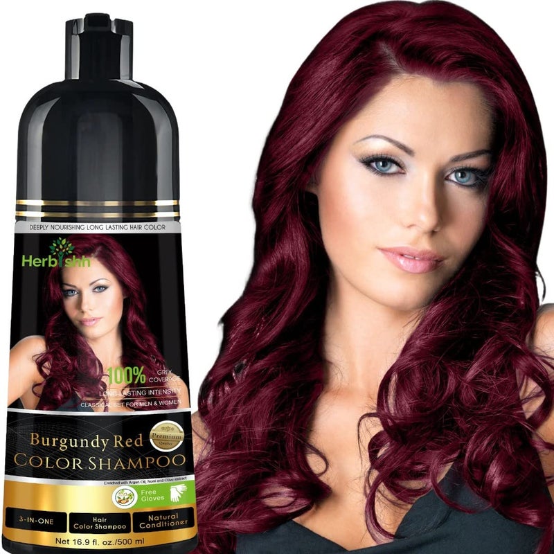 Herbishh Burgundy 3-In-1 Hair Color Shampoo for Gray Hair Magic Hair Dye Shampoo Colors Hair in MinutesLong Lasting500 MlAmmonia-Free - Image 1