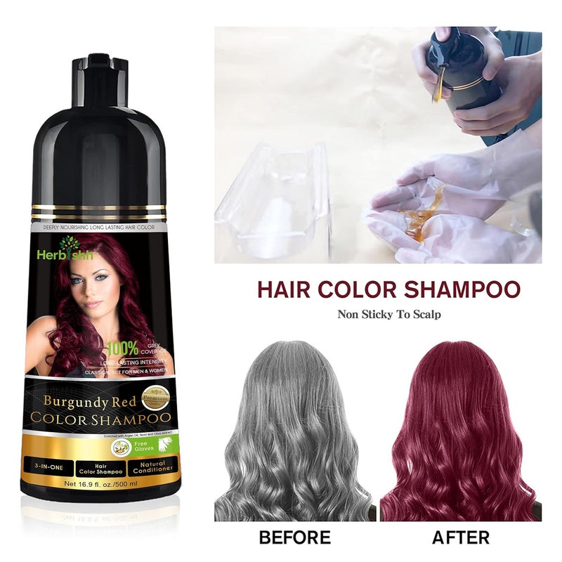 Herbishh Burgundy 3-In-1 Hair Color Shampoo for Gray Hair Magic Hair Dye Shampoo Colors Hair in MinutesLong Lasting500 MlAmmonia-Free - Image 2