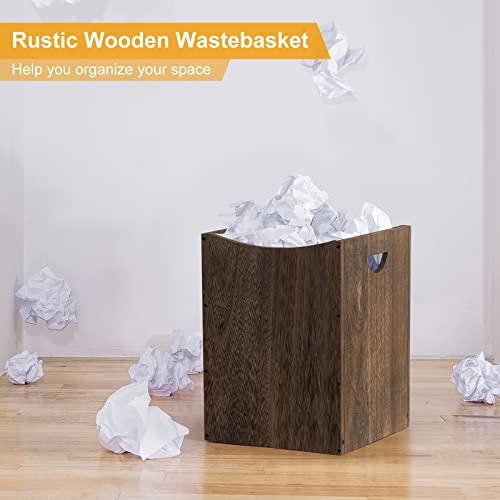 smusei Wood Trash Can 95 Gallon Waste Basket Bin Rustic Farmhouse Large Kitchen Garbage Can for Bedroom Living Room Bathroom Office Rustic Brown - Image 3