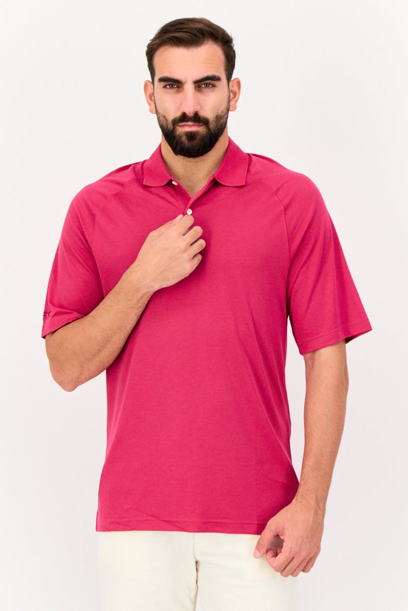 Greg Norman Men Sportswear Fit Short Sleeve Outdoor Polo Shirt, Pink - Image 1