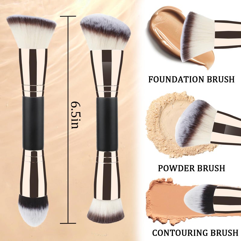 ElegGlo 2-Pack Dual-Ended Makeup Brushes, Angled Foundation & Concealer Premium Vegan Synthetic for Flawless Flawless Application of Liquid Cream and Powder Makeup - Image 2
