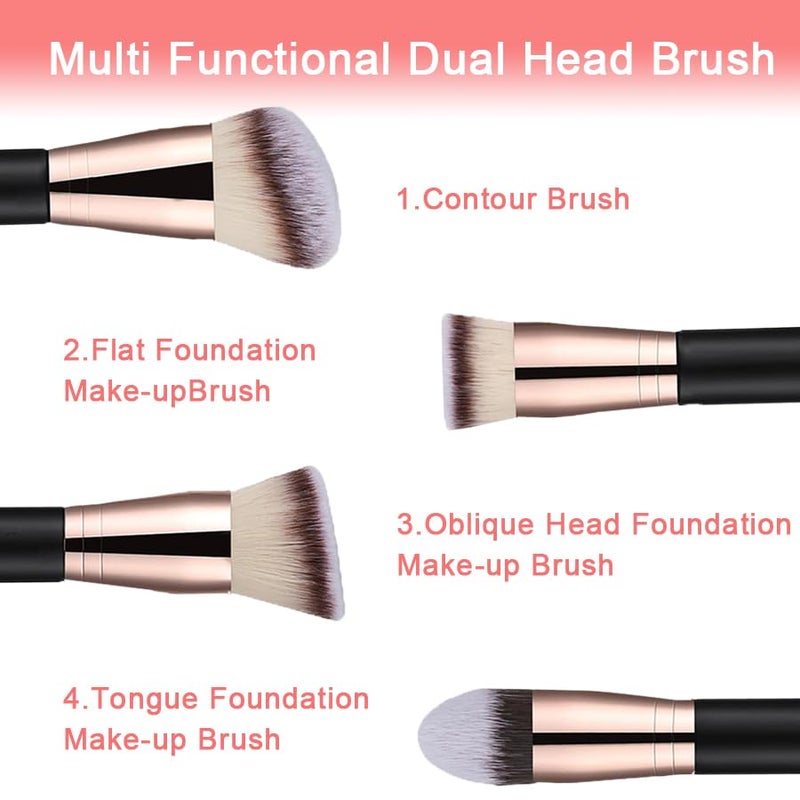 ElegGlo 2-Pack Dual-Ended Makeup Brushes, Angled Foundation & Concealer Premium Vegan Synthetic for Flawless Flawless Application of Liquid Cream and Powder Makeup - Image 5
