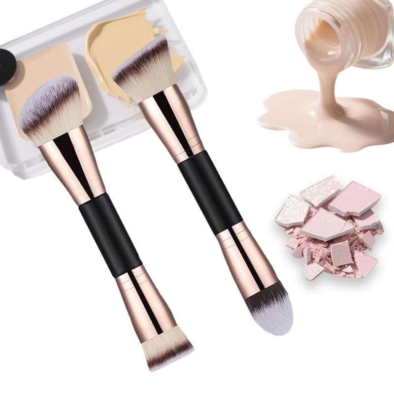 ElegGlo 2-Pack Dual-Ended Makeup Brushes, Angled Foundation & Concealer Premium Vegan Synthetic for Flawless Flawless Application of Liquid Cream and Powder Makeup - Image 1