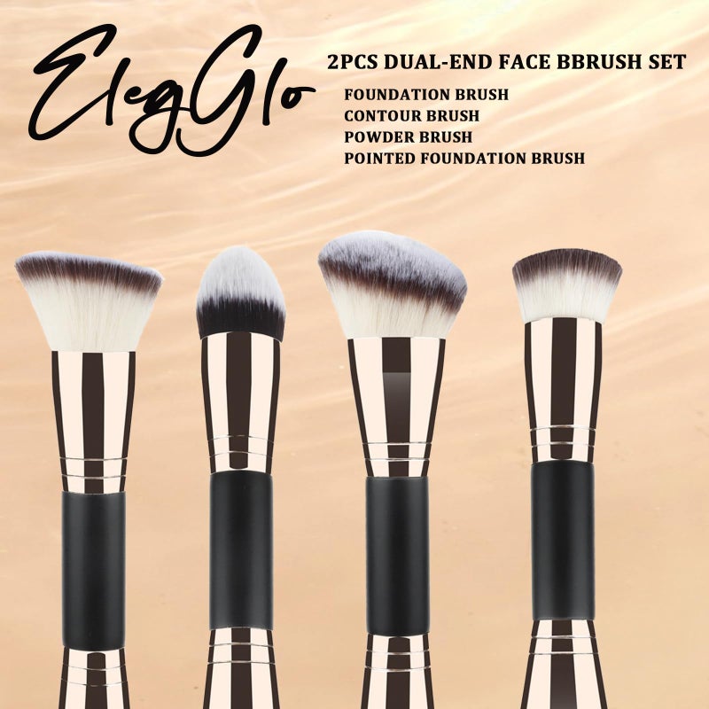 ElegGlo 2-Pack Dual-Ended Makeup Brushes, Angled Foundation & Concealer Premium Vegan Synthetic for Flawless Flawless Application of Liquid Cream and Powder Makeup - Image 4
