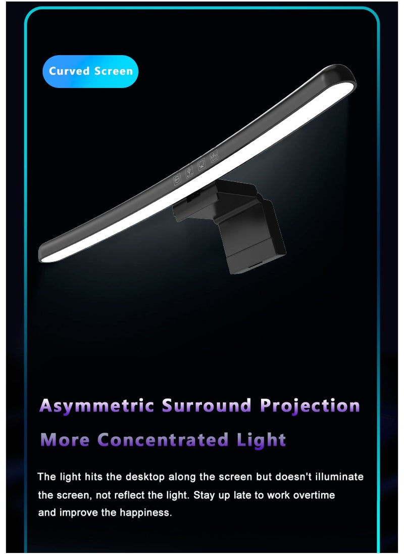 Fankalo - Curved Monitor Light Bar for Curved Monitor,with 3 Color Temperature Modes(3000K-4200K-6500K), Stepless Dimming,Monitor Lamp with USB Powered for Work and Office, Black - Image 1