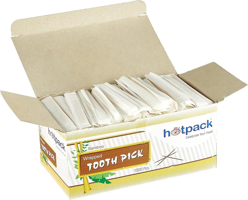 Hotpack Disposable Bamboo Tooth Picks Individually Wrapped, Sturdy Double Sided 1000 Pieces - Image 3