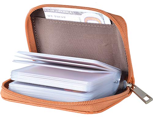 Easyoulife Genuine Leather Credit Card Holder Zipper Wallet With 26 Card Slots (Brown) - Image 2