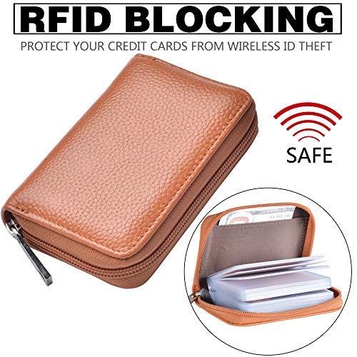 Easyoulife Genuine Leather Credit Card Holder Zipper Wallet With 26 Card Slots (Brown) - Image 5