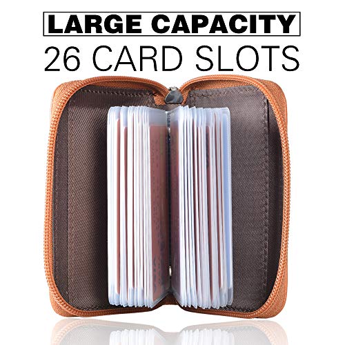 Easyoulife Genuine Leather Credit Card Holder Zipper Wallet With 26 Card Slots (Brown) - Image 3