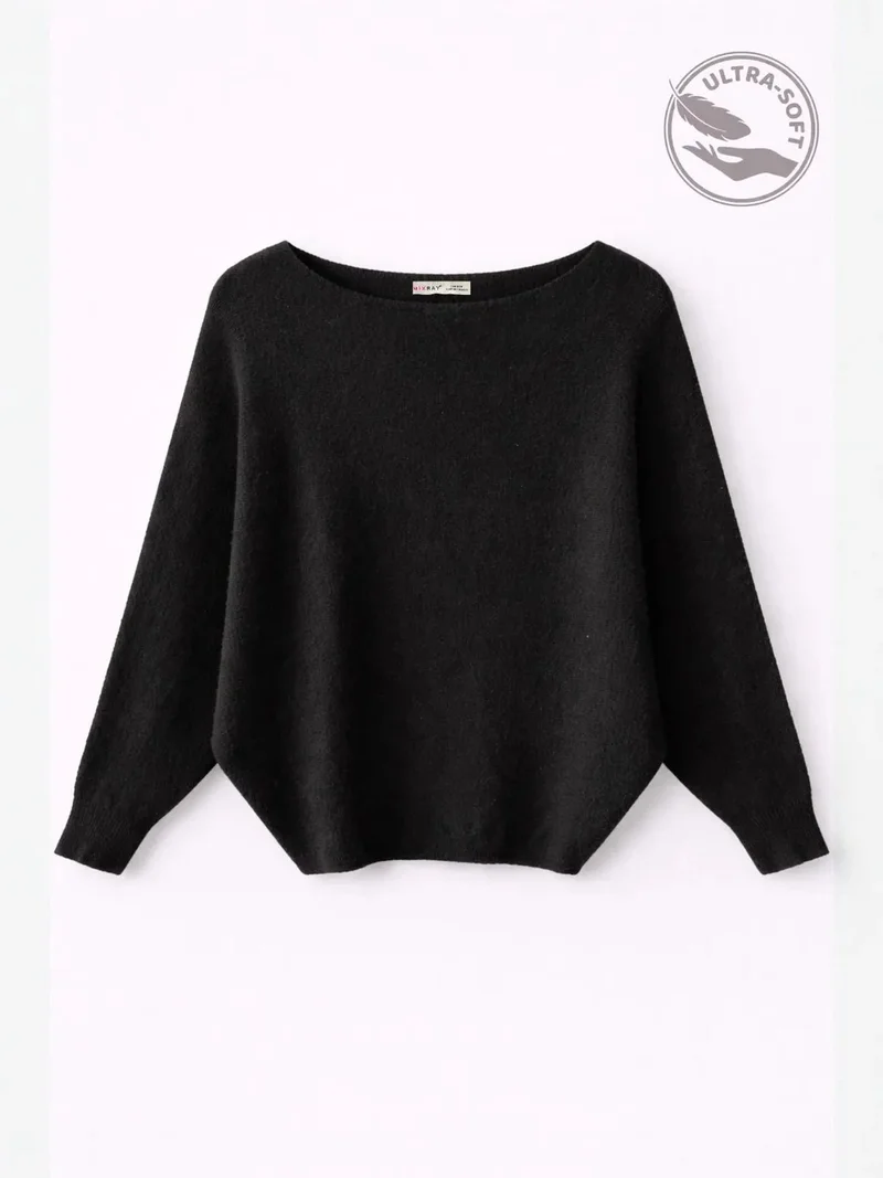 ميكسراي MIXRAY Oversized Boat Neck Ribbed Knit Sweater