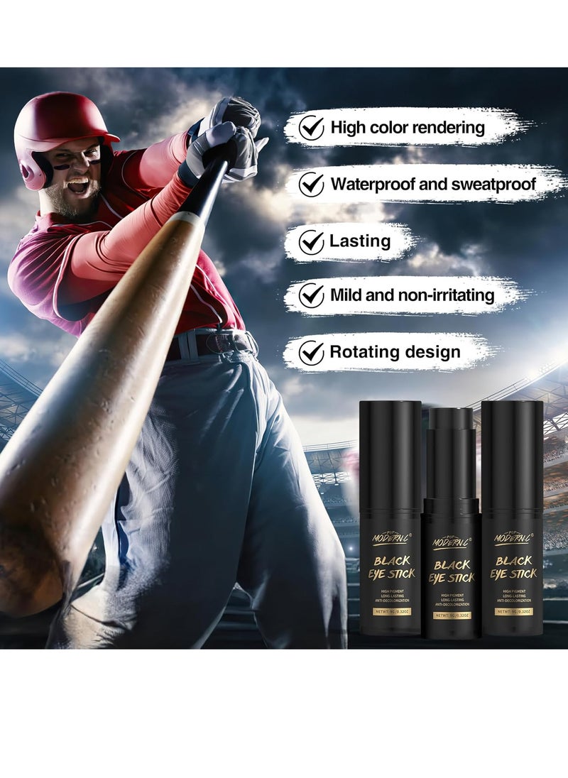 POP MODERN.C - Eye Black Sticks 3 Pcs for football Baseball Softball Athletes Sport Games AntiGlare Soccer Lacrosse Hockey Face Paint Stick Long-lasting High Pigment Cosplay Halloween Costume Makeup Body Paint - Image 1