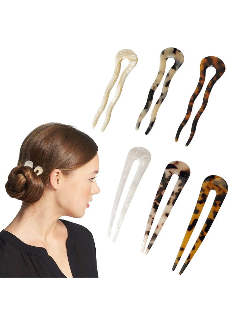 metulip 6 Pcs UShaped Hair Pins French Style Hair Pin Updo Bun Hair Sticks Wavy Chignon Pins Hair Accessories for Women and Girls 