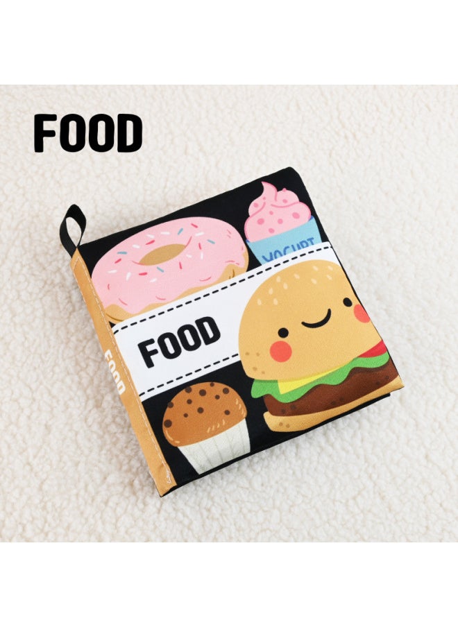 Products Listed Black And White Cognitive Cloth Baby Can't Tear Bite Books Baby Enlightenment Early Education Toys-Color:Food In English]  - Image 1