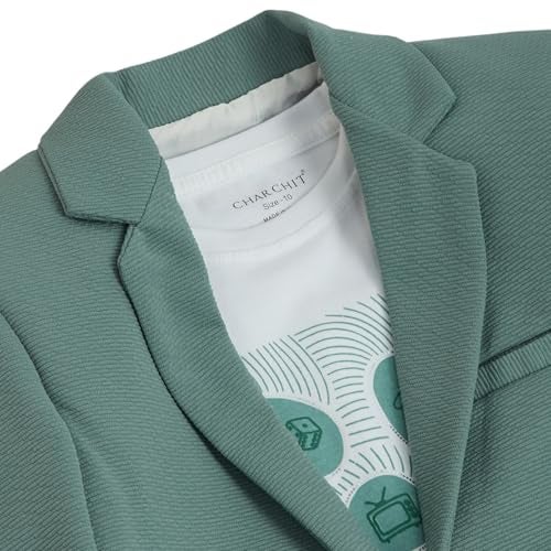 CHARCHIT Boys Regular Fit Plain Blazer and T-Shirt Green - Image 4