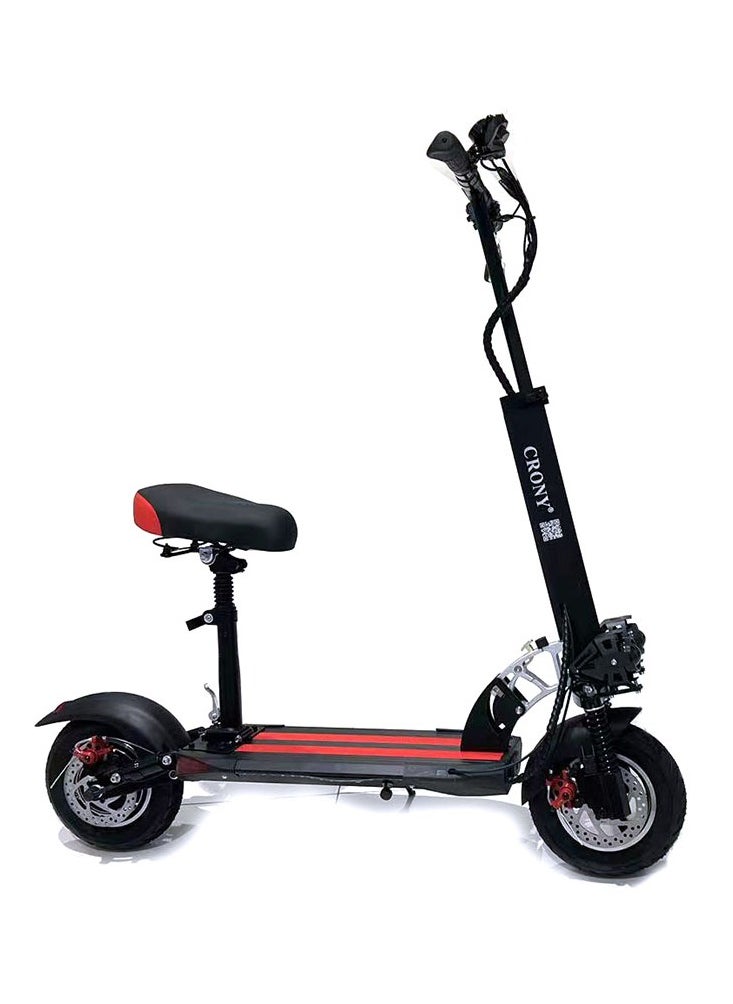 Crony - V10 Fast Speed E-Scooter 1200w Motor 48v/12ah,10"Off-Road Wide Tires,Dual Suspension/Hydraulic Disc Brakes E-Bike, Triple Led Headlamps, All-Terrain, Easy Foldable, Portable Commuter Electric Scooter For Adults & Kids, 120kg Load Skateboard Aluminum Frame, Urban Mobility，Red - Image 1