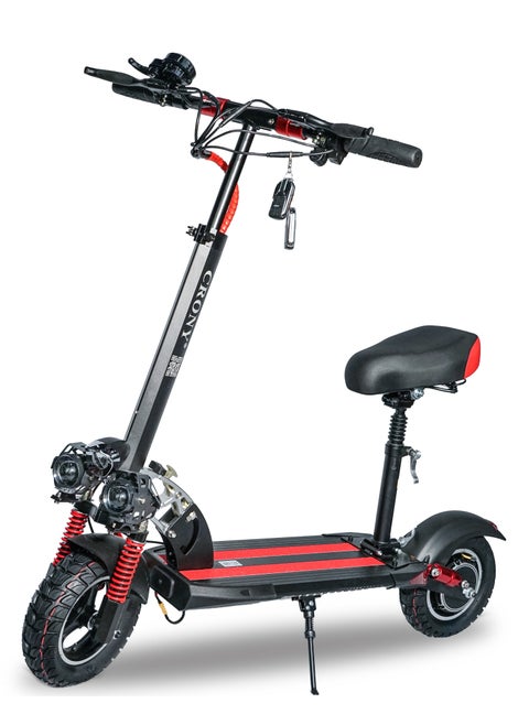 V10 Fast Speed E-Scooter 1200w Motor 48v/12ah,10"Off-Road Wide Tires,Dual Suspension/Hydraulic Disc Brakes E-Bike, Triple Led Headlamps, All-Terrain, Easy Foldable, Portable Commuter Electric Scooter For Adults & Kids, 120kg Load Skateboard Aluminum Frame, Urban Mobility，Red