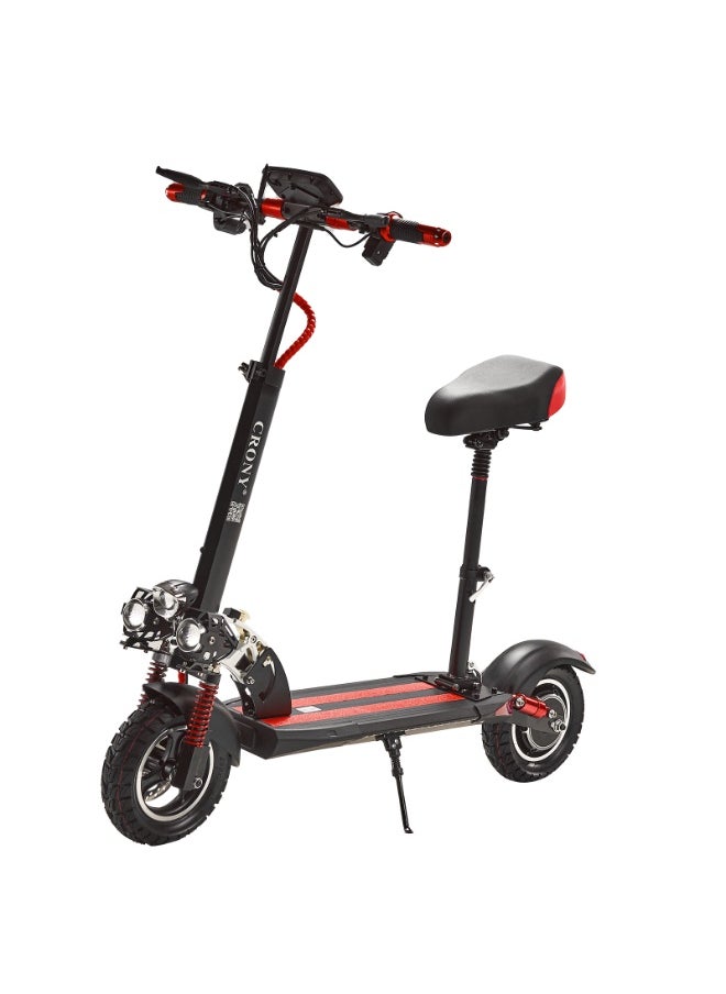 Crony - V10 Fast Speed E-Scooter 1200w Motor 48v/12ah,10"Off-Road Wide Tires,Dual Suspension/Hydraulic Disc Brakes E-Bike, Triple Led Headlamps, All-Terrain, Easy Foldable, Portable Commuter Electric Scooter For Adults & Kids, 120kg Load Skateboard Aluminum Frame, Urban Mobility，Red - Image 1