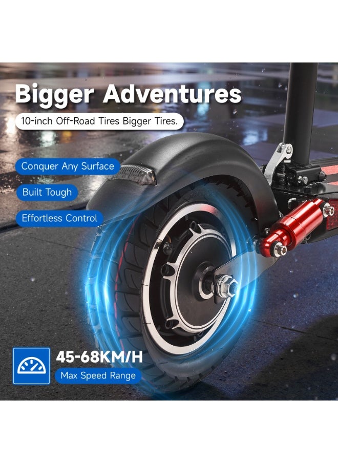 Crony - V10 Fast Speed E-Scooter 1200w Motor 48v/12ah,10"Off-Road Wide Tires,Dual Suspension/Hydraulic Disc Brakes E-Bike, Triple Led Headlamps, All-Terrain, Easy Foldable, Portable Commuter Electric Scooter For Adults & Kids, 120kg Load Skateboard Aluminum Frame, Urban Mobility，Red - Image 1