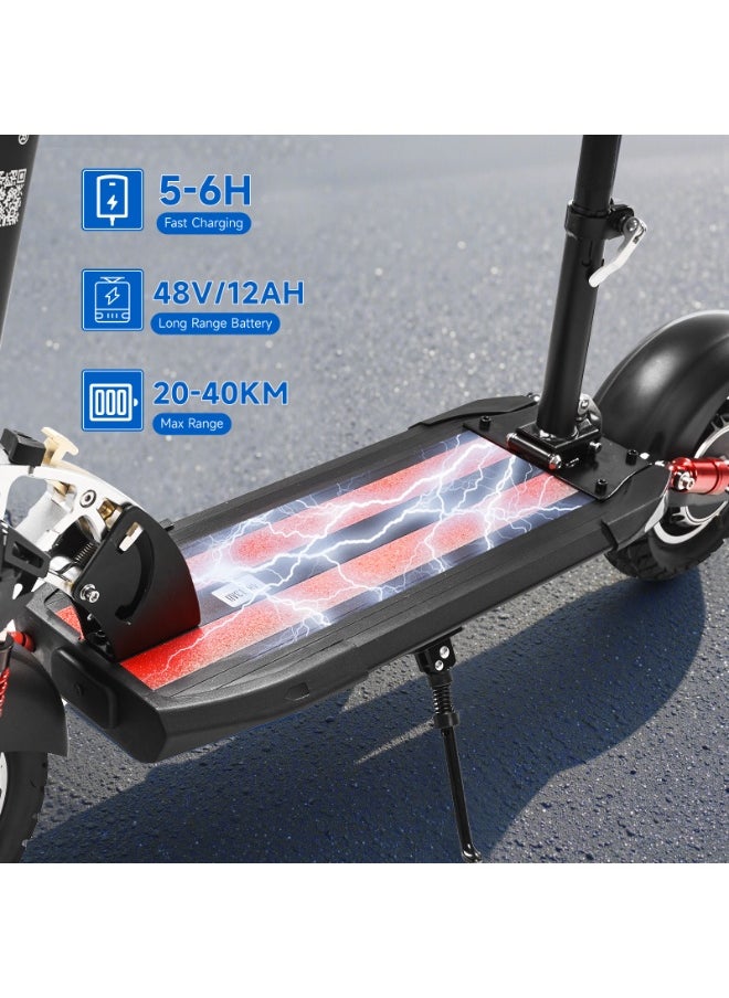 Crony - V10 Fast Speed E-Scooter 1200w Motor 48v/12ah,10"Off-Road Wide Tires,Dual Suspension/Hydraulic Disc Brakes E-Bike, Triple Led Headlamps, All-Terrain, Easy Foldable, Portable Commuter Electric Scooter For Adults & Kids, 120kg Load Skateboard Aluminum Frame, Urban Mobility，Red - Image 1