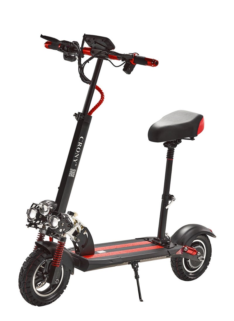 Crony V10  E-Scooter 1200w Motor 48v/12ah,10"Off-Road Wide Tires,Dual Suspension/Hydraulic Disc Brakes E-Bike, Triple Led Headlamps, All-Terrain, Easy Foldable, Portable Commuter Electric Scooter For Adults & Kids, 120kg Load Skateboard Aluminum Frame, Fast Speed Urban Mobility，Red  - Image 1