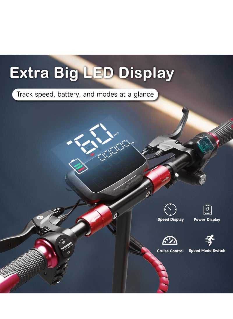 V10  E-Scooter 1200w Motor 48v/12ah,10"Off-Road Wide Tires,Dual Suspension/Hydraulic Disc Brakes E-Bike, Triple Led Headlamps, All-Terrain, Easy Foldable, Portable Commuter Electric Scooter For Adults & Kids, 120kg Load Skateboard Aluminum Frame, Fast Speed Urban Mobility，Red