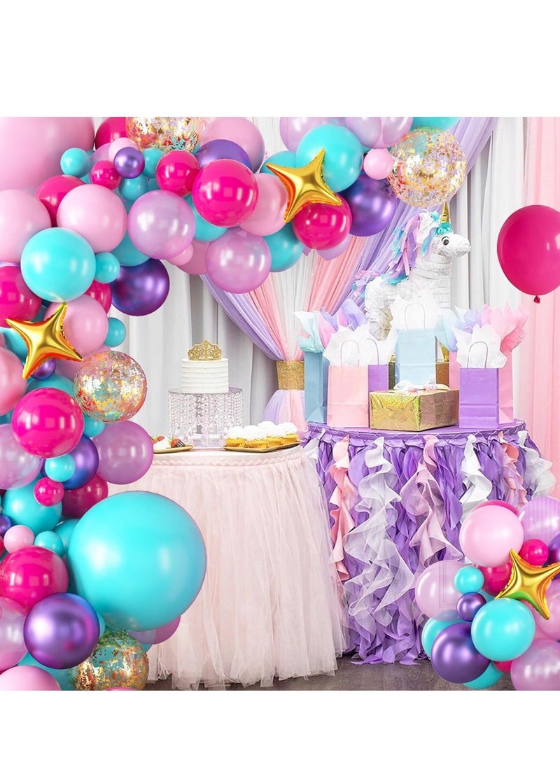 Generic - Pink Purple Balloon Arch Kit, Blue Hot Teal Balloons Arch, Garland With Confetti and Foil for Girls Birthday Party Decorations - Image 1