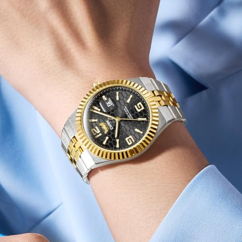 OPK Watch for Men Gold Black Business Large Analog Quartz Stainless Steel Day Date Waterproof Luminous Casual Wrist Watches - Image 5