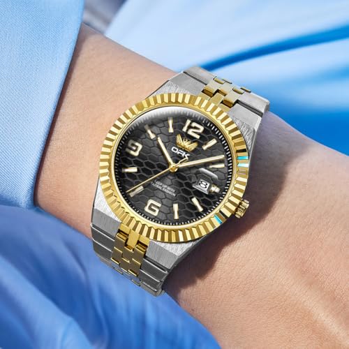 OPK Watch for Men Gold Black Business Large Analog Quartz Stainless Steel Day Date Waterproof Luminous Casual Wrist Watches - Image 3