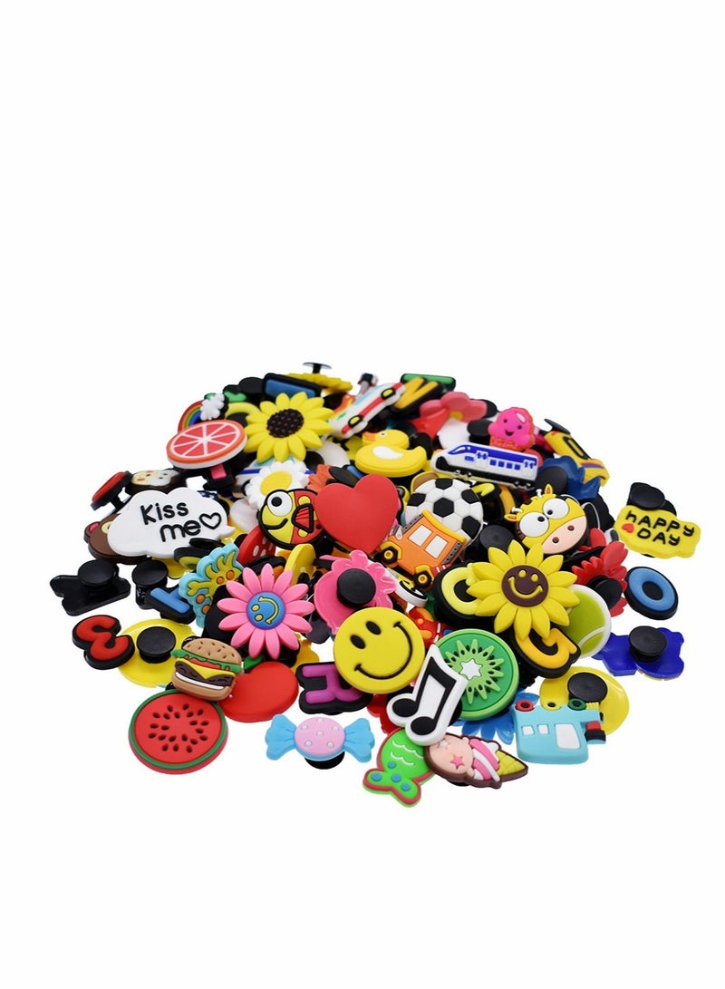 Excefore Shoe Decoration Charms, 100 Pcs Random Color Fit for Shoes and Wristband Bracelet, Different Shape Charms Party Gift for Kids and Teens Different Unisex Adult Shoe Charms - Image 1