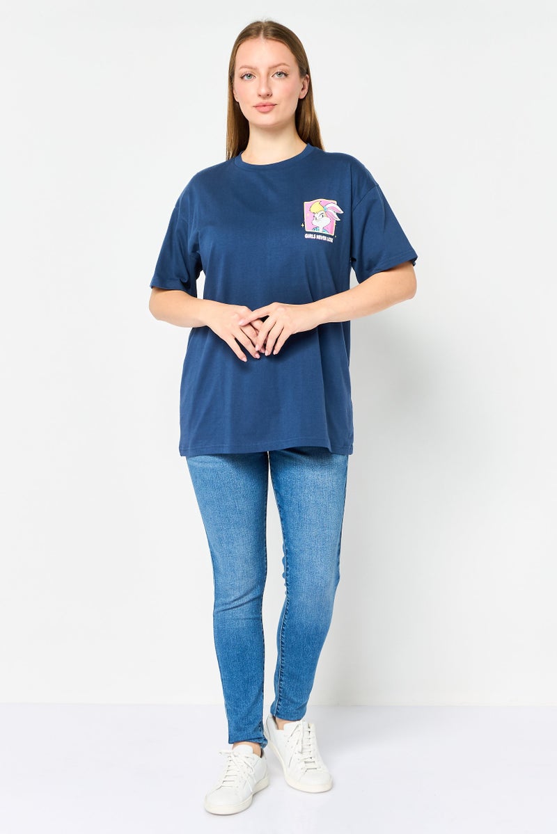 Disney Looney Tunes x Disney Women Crew Neck Short Sleeve Graphic Print T-Shirt, Navy - Image 2