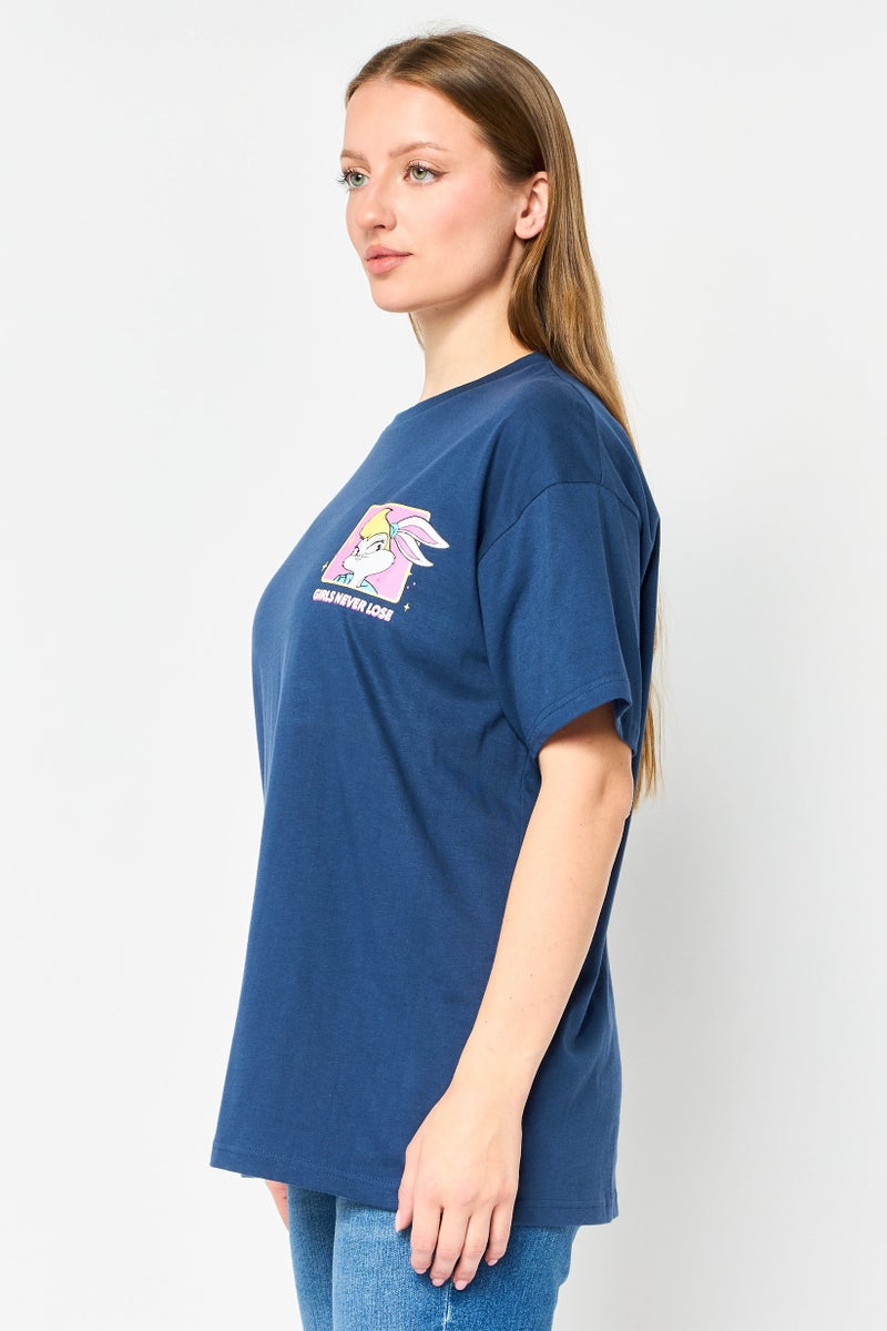 Disney Looney Tunes x Disney Women Crew Neck Short Sleeve Graphic Print T-Shirt, Navy - Image 3