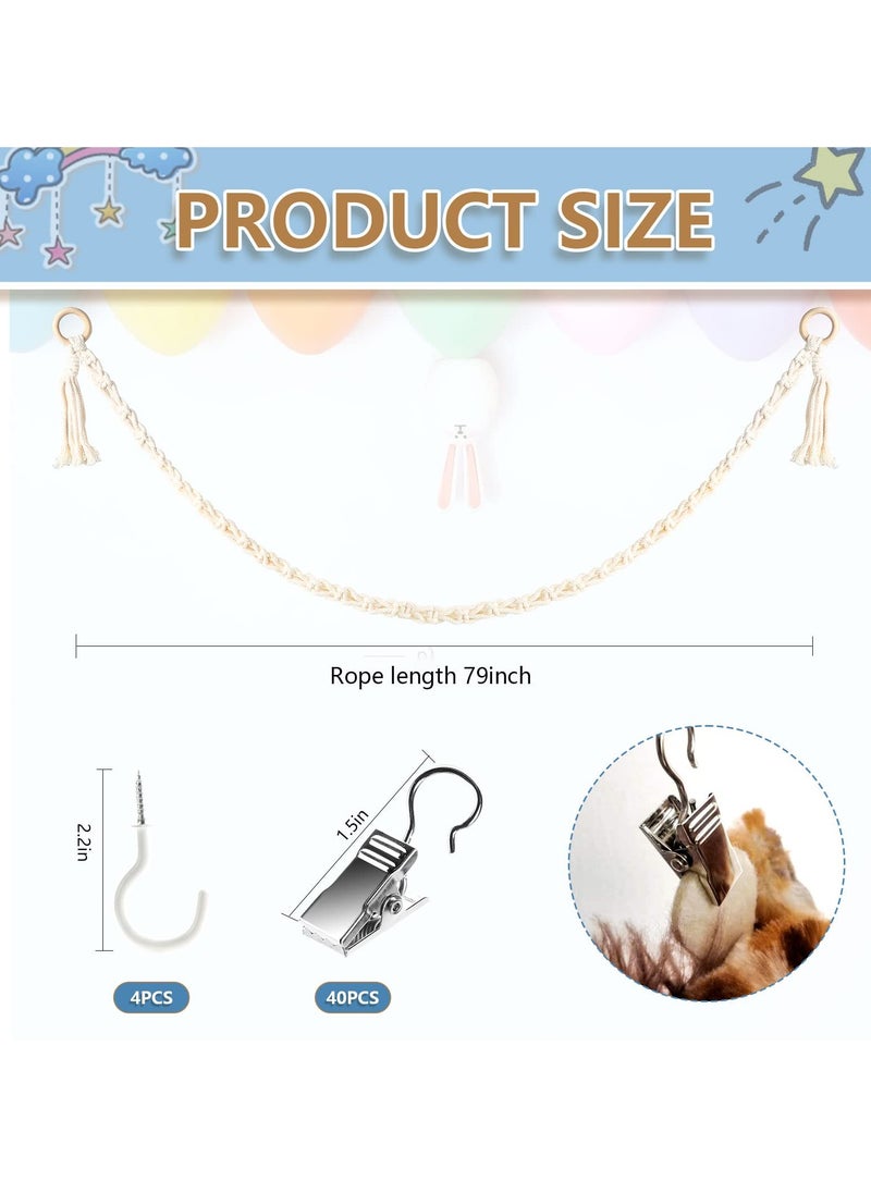 SYOSI - 2 Pcs Boho Stuffed Animals Storage Chain, Strong Toy Storage Hanging Chain with 40 Metal Clips, Includes 4 Ceiling Hooks, Organize Plush Toys, Hats, Socks, and Holiday Cards - Image 1