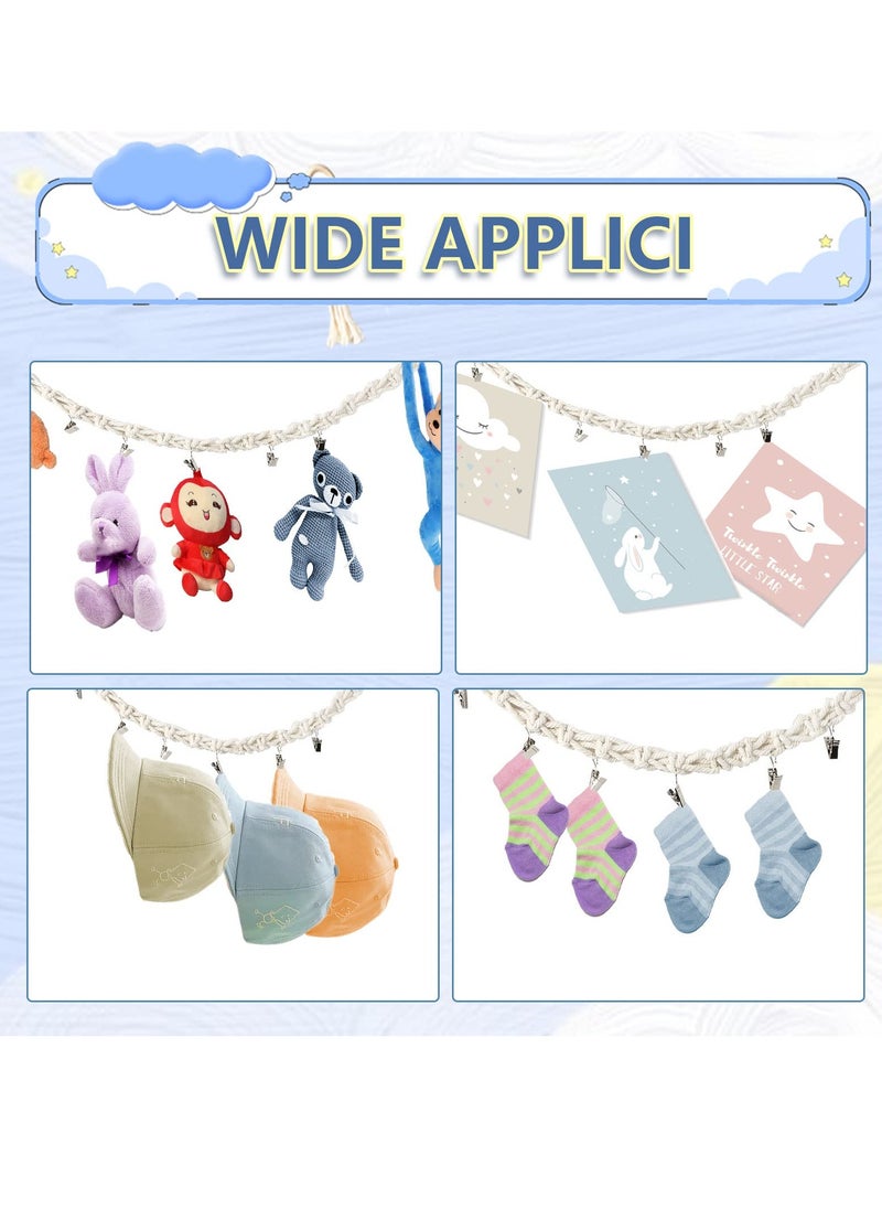 SYOSI - 2 Pcs Boho Stuffed Animals Storage Chain, Strong Toy Storage Hanging Chain with 40 Metal Clips, Includes 4 Ceiling Hooks, Organize Plush Toys, Hats, Socks, and Holiday Cards - Image 1
